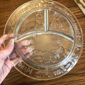 Nursery Rhyme Glass See-Saw Margery Daw My Pretty Maid Divided Plate Clear